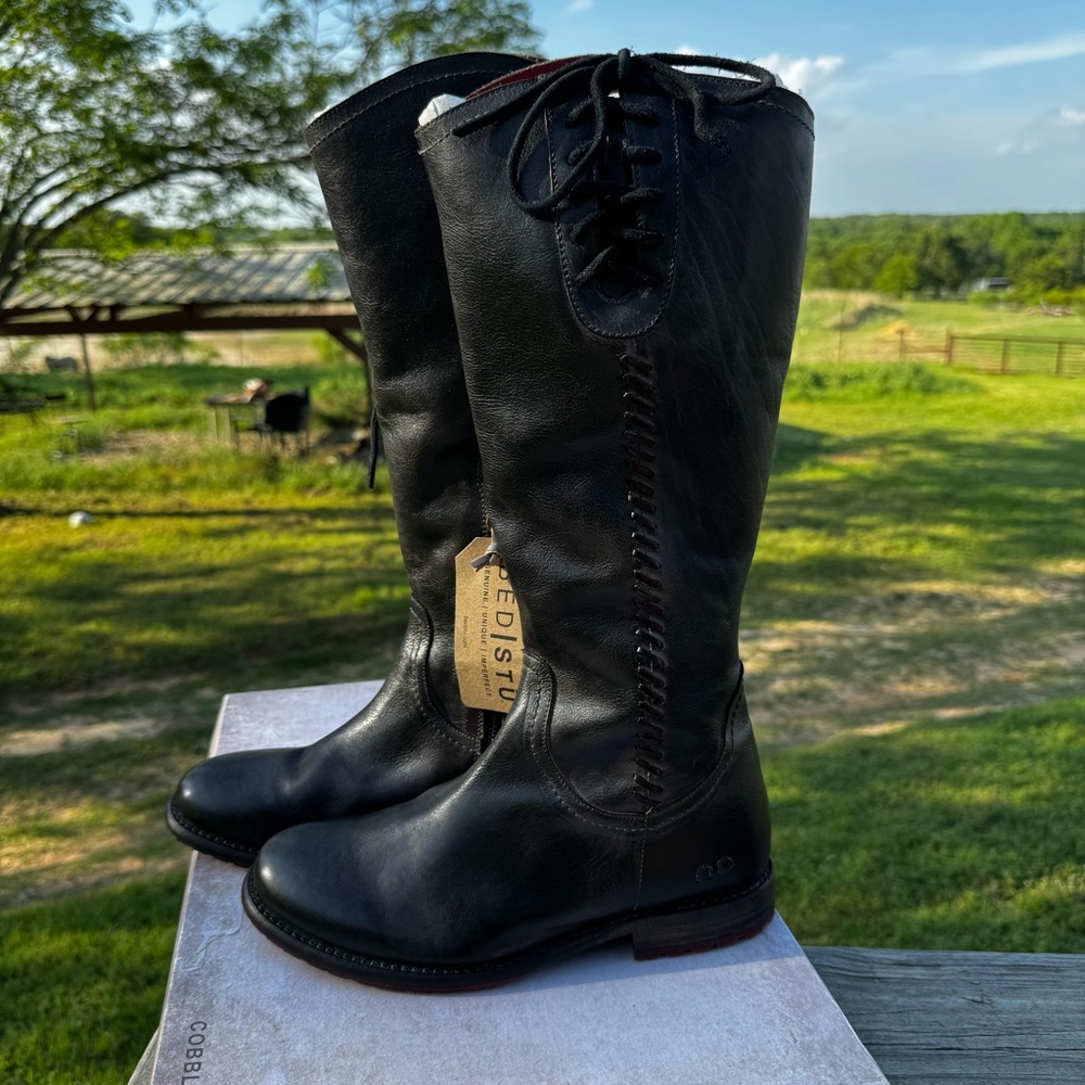Bed Stu Janina Black with red accent Leather Heeled Boots